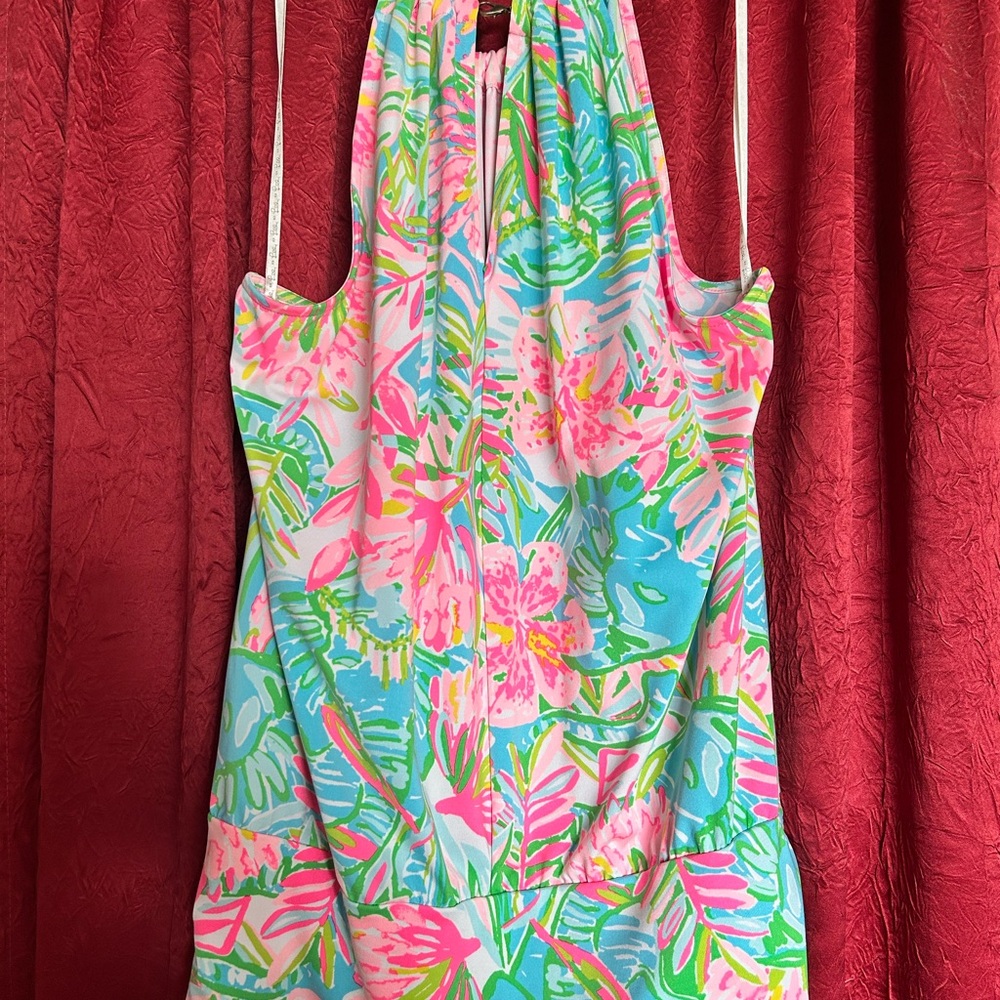 Lilly Pulitzer Pink, Aqua & Green Floral Halter Tank Top
